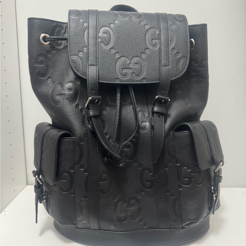 RARE FIND! Gucci Black Leather Large JUMBO GG Backpack:Brand New – Never Used